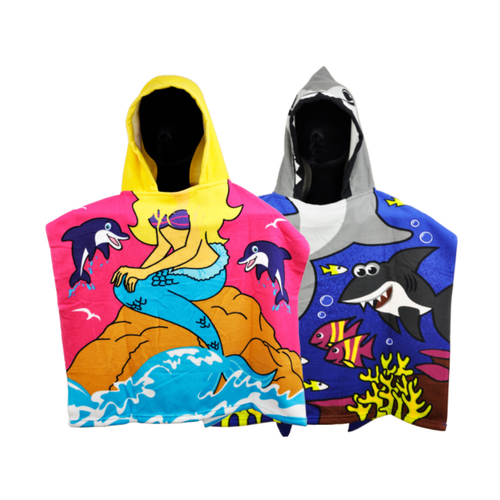 Childrens Poncho Towel With Hood (Assorted Designs)